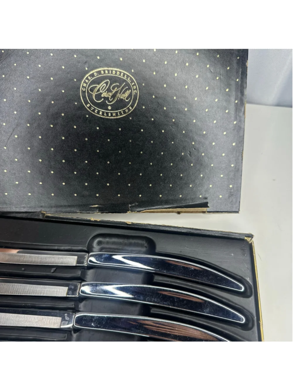 Vintage Carvel Hall Chas D Briddell 6 Steak Knife Set 440 Stainless USA Case MCM